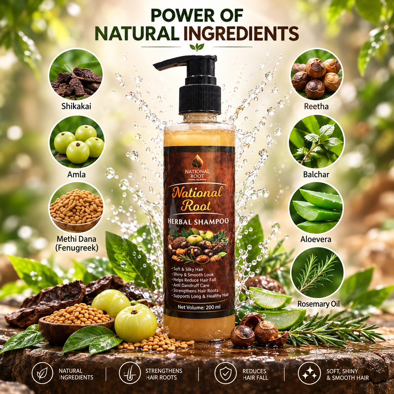 National Root Herbal Shampoo – Anti Hair Fall & Dandruff Control